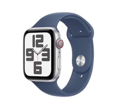 Apple Watch SE GPS + Cellular 44MM Silver Aluminium Case with Denim Sport Band - M/L product photo