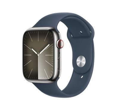 صورة المنتج Apple Watch Series 9 GPS + Cellular 45mm Silver Aluminium Case with Storm Blue Sport Band - S/M