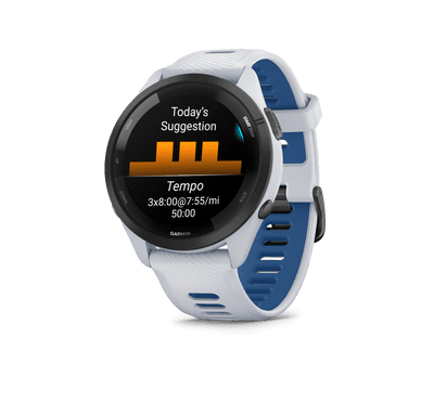 Garmin Forerunner 265 Black Bezel with Whitestone Case and Whitestone/Tidal Blue Silicone Band