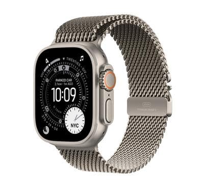 صورة المنتج Apple Watch Ultra 3 GPS + Cellular 49mm Natural Titanium Case with Titanium Milanese Loop Small