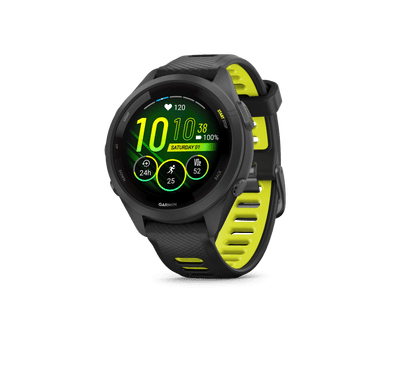 Garmin Forerunner 265S Black Bezel and Case with Black/Amp Yellow Silicone Band