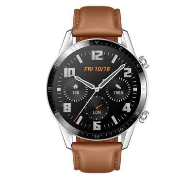 Huawei Watch GT2, 46mm Stainless Steel, Leather Strap, Brown