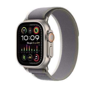 Apple Watch Ultra 2 GPS + Cellular, 49mm Titanium Case with Green/Grey Trail Loop - S/M product photo