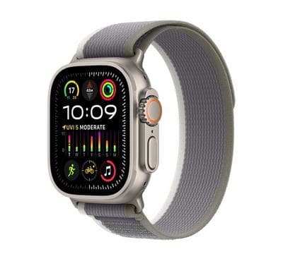 Apple Watch Ultra 2 GPS + Cellular, 49mm Titanium Case with Green/Grey Trail Loop - M/L product photo